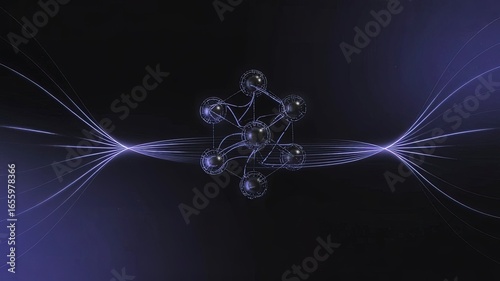 Connected Spheres: An abstract and modern illustration featuring interconnected spheres radiating with glowing lines of energy, symbolizing connections and networks
