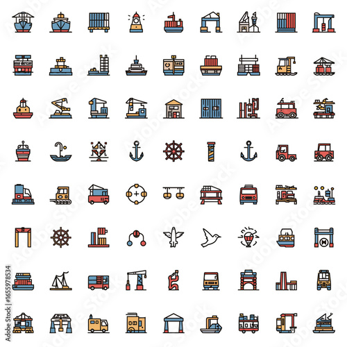 Modern transportation and shipping icons for logistics, cargo, and maritime industry projects