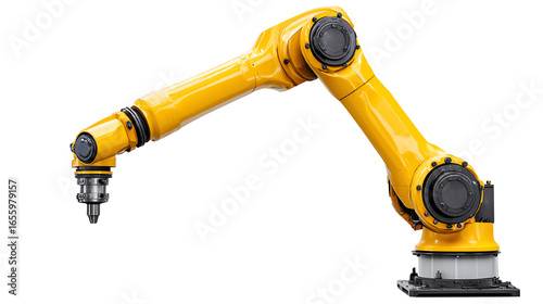 Industrial robotic arm in bright yellow, designed for various manufacturing tasks.