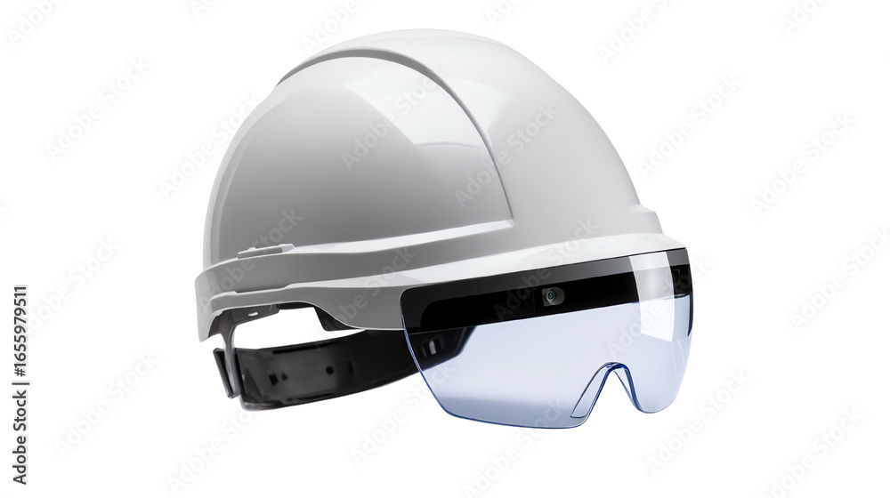 Fototapeta premium Safety helmet with visor designed for construction and industrial work, ensuring maximum protection and visibility.
