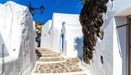Fototapeta Naklejka Na Ścianę i Meble -  Whitewashed alleyway in a Greek village
