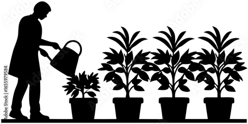 Watering Potted Plants Silhouette