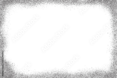 Noisy gradient dotted background. Grainy stipple pattern with halftone effect. Grunge vector rectangle frame with spray dust. Gritty vintage graphic. Abstract sand border.