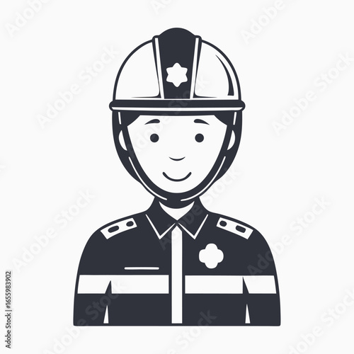 EMT Worker Icon, Paramedic with Hard Hat on White Background