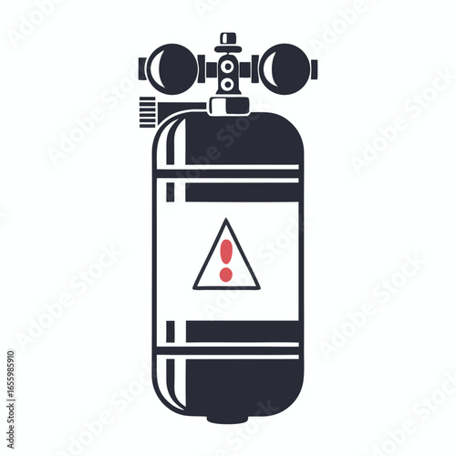 Dark Gray Gas Cylinder with Danger Sign on White Background
