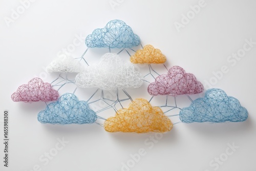 Colorful abstract cloud network design with string and threads