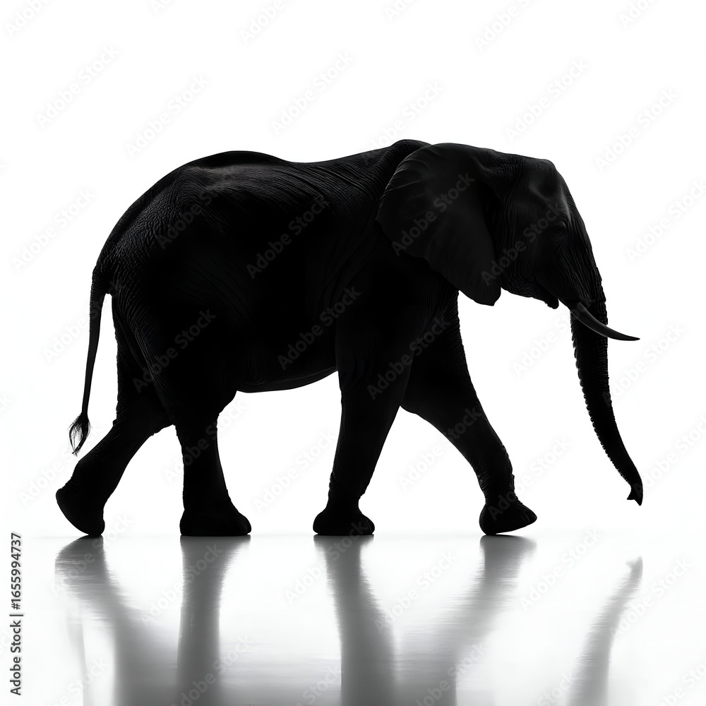 Fototapeta premium Silhouette of an elephant walking isolated on white background