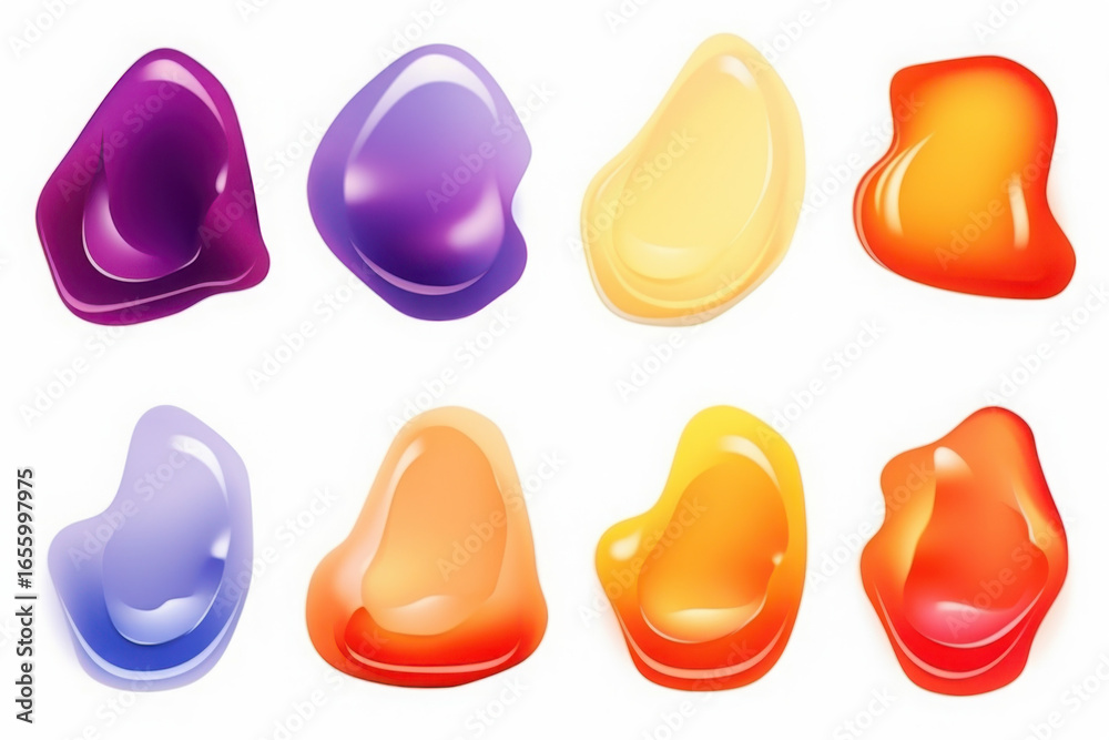 Fototapeta premium Assorted Colorful Liquid Droplets on White Background