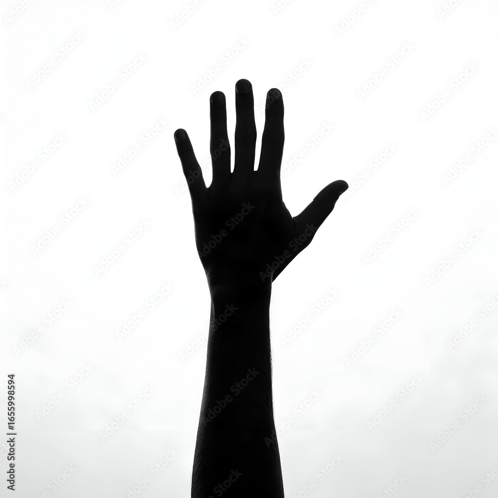 Silhouette of a hand with open palm isolated on white background Silhouette of a hand with open palm isolated on white background