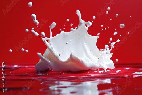 White liquid splashing on red surface