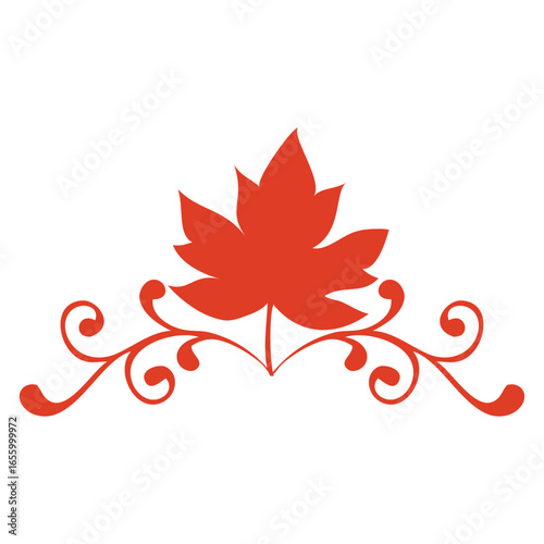 Logo con silueta de hoja de arce con línea de decoración de caligrafía para felicitaciones y tarjetas del Día de Acción de Gracias 