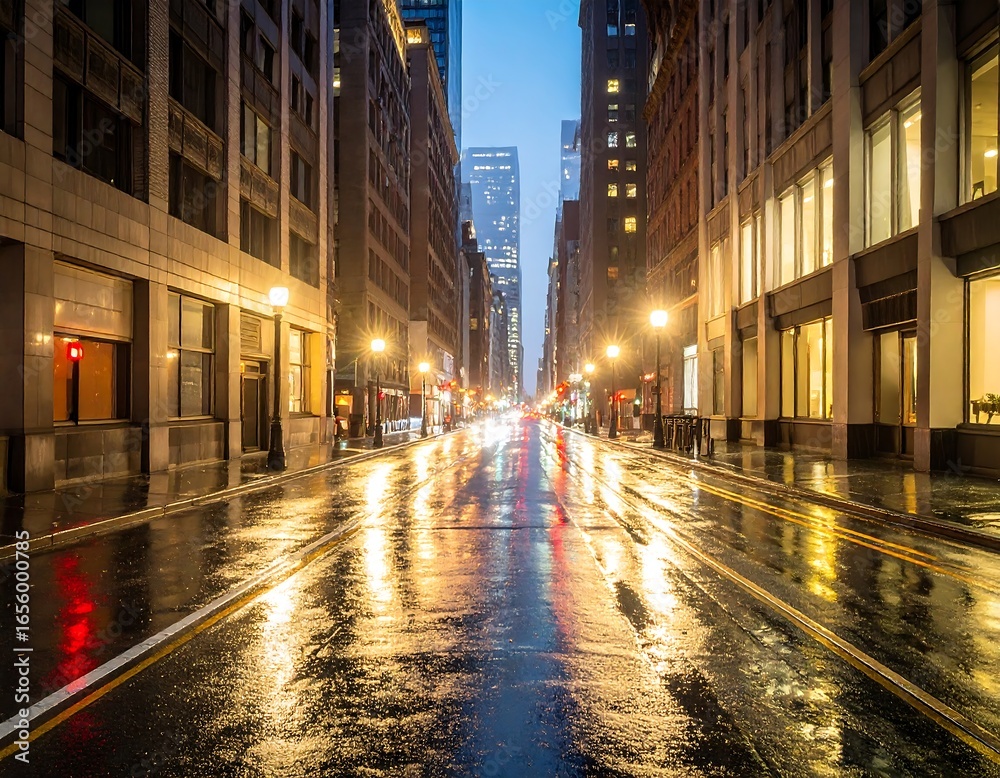 Naklejka premium Rainy city street at night (1)