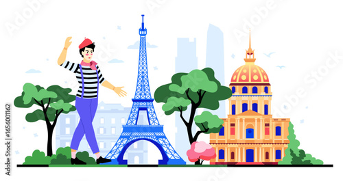Travel to France - colorful flat design style illustration