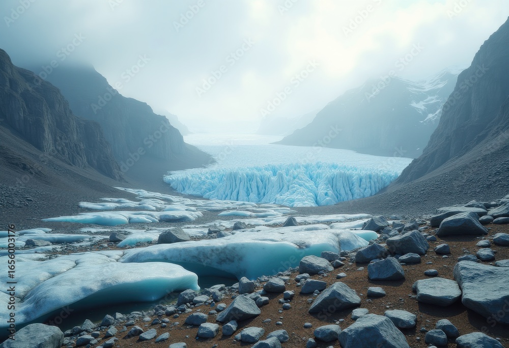 Obraz premium melting glaciers revealing bare earth landscape climate change impact ice retreat natural beauty, coulee, nature, rock, terrain, slope, wilderness