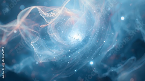 Luminous blue energy field flowing in a fractal vortex, representing a quantum singularity or the birth of a new galaxy.