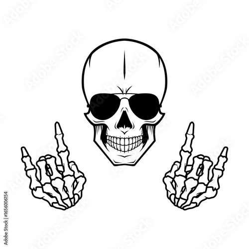 Skeleton devil horns, skull rock, hand sign svg cut file. Isolated vector illustration.svg cut file. Isolated vector illustration.
