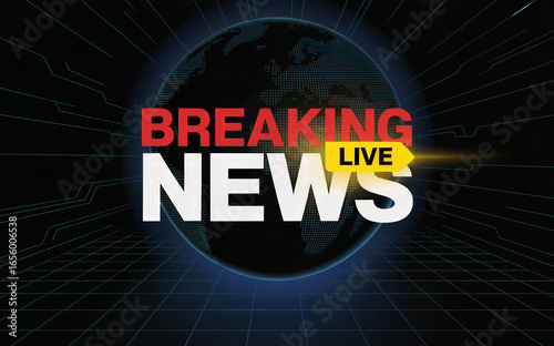 Breaking News Graphic with Live Broadcasting Elements on a Digital Globe