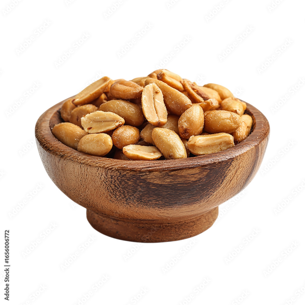 Obraz premium Roasted peanut in a wooden bowl healthy snack food on transparent background
