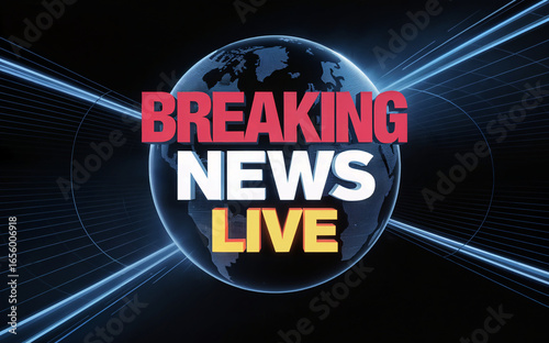 Breaking News Graphic with Live Broadcasting Elements on a Digital Globe