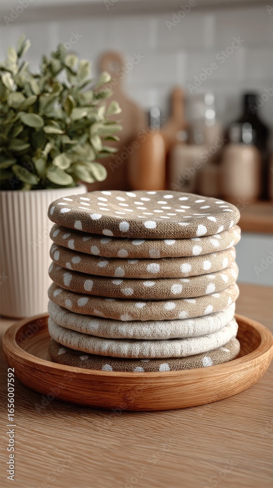 custom made wallpaper toronto digitalStacked speckled coasters on wooden tray
