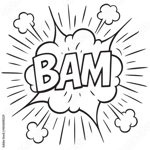 Dynamic comic-style vector illustration featuring the word BAM with an explosive visual effect. Perfect for pop art themes, comics, or retro design projects.