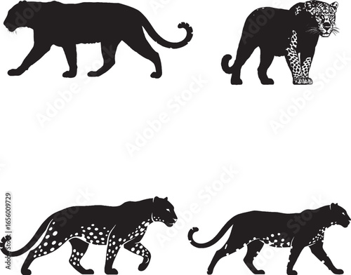 Wallpaper Mural Black Silhouettes of Cheetah in Motion – Walking to Sprinting Torontodigital.ca