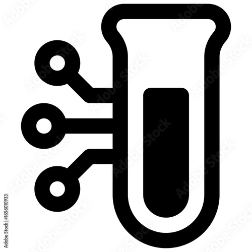 Testing. Outlined stroke vector icon with black-filled details.