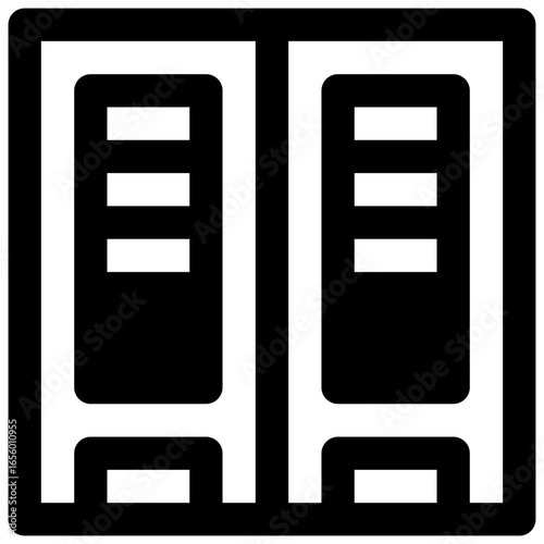 Server rack. Outlined stroke vector icon with black-filled details.