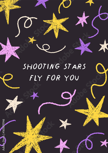 Stars frame, poster design. Vertical card with starry night sky, space, cosmo...