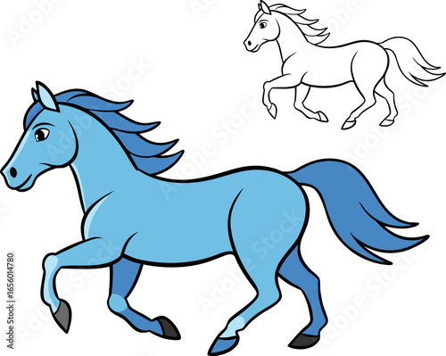 blue cute horse vector illustration