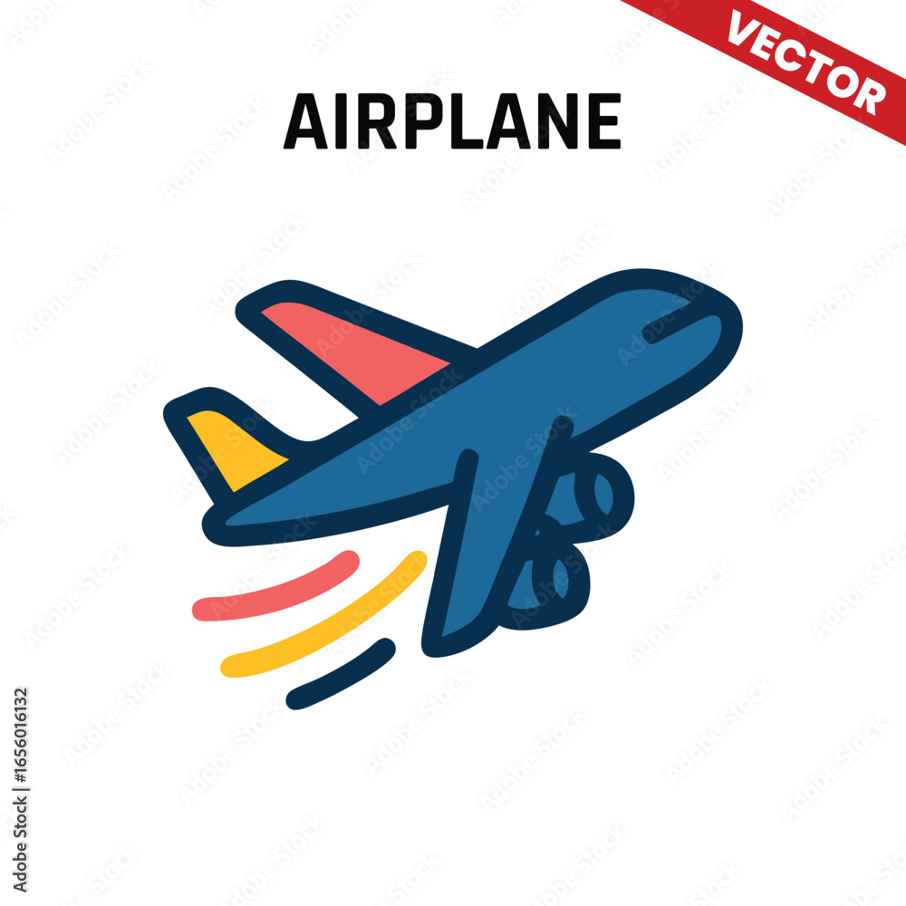 Naklejka premium Sleek vector airplane with red and blue wings, emphasizing modern aviation design for travel, flight, and transport-related content