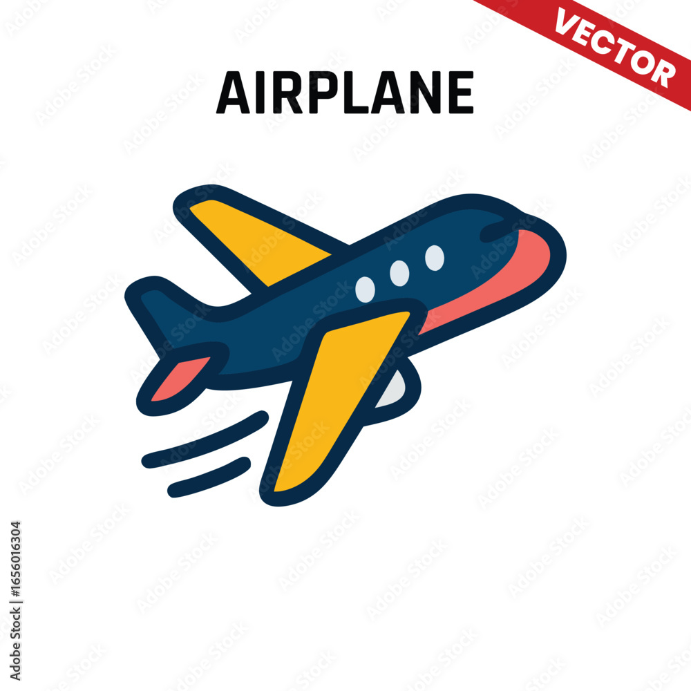 Fototapeta premium Abstract vector airplane icon with a colorful trail, representing air travel and modern aviation in design projects