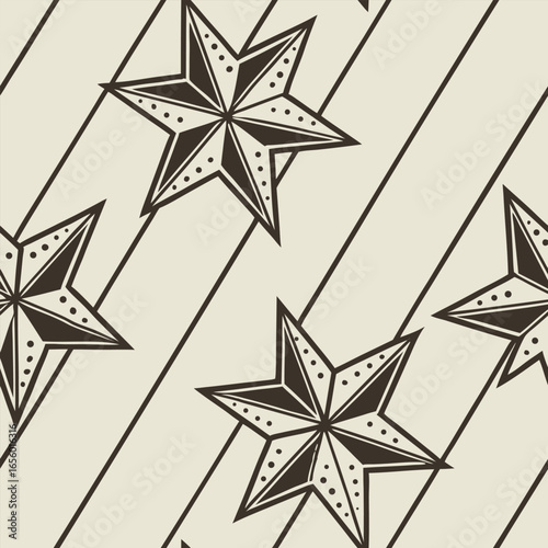 Geometric star pattern with diagonal lines on beige background vector