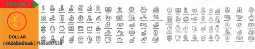 Money and Valuables Icon Set—Containing money, payment, currency, dollar, price, bank, earning, and more. Editable stroke. Vector illustration