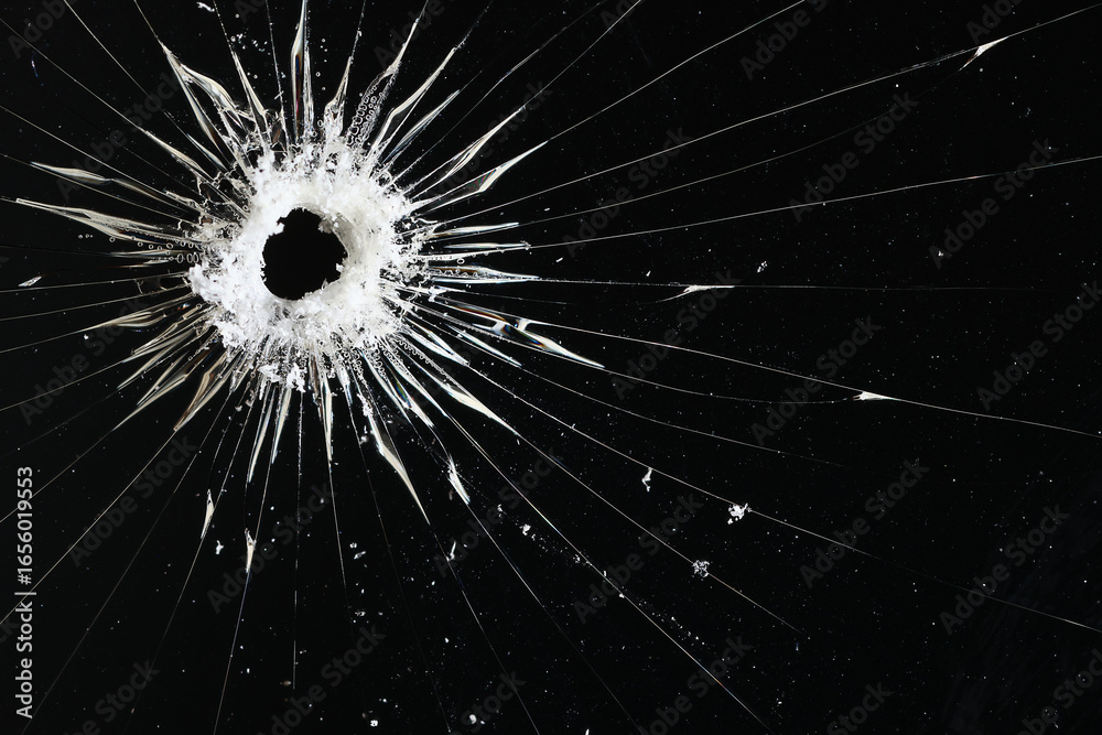 Obraz premium Bullet holes on black glass, overlay design background