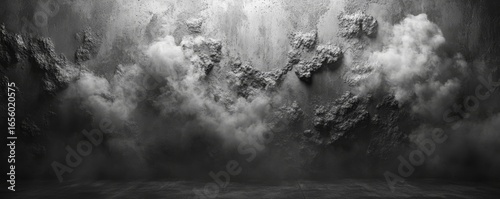 Empty dark abstract cement wall with floating smoke, ideal for product displays or conceptual art presentations, Generative AI