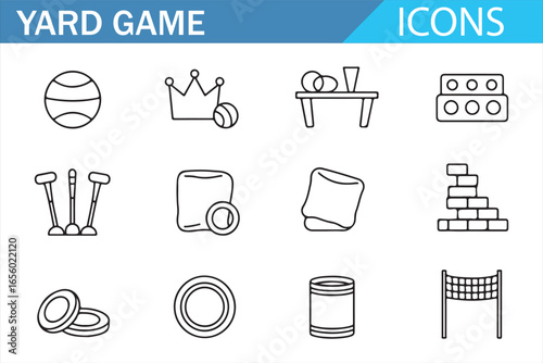 Simple icons of yard games, perfect for outdoor activity flyers, logos, and digital content.