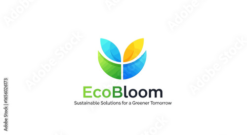 EcoBloom Logo: Abstract Colorful Flower with Geometric Leaf Design