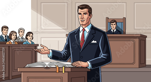 Man in Suit Giving Testimony in Courtroom Setting