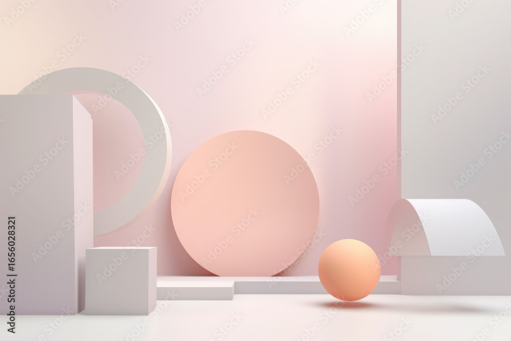Fototapeta premium Pastel Geometric Shapes Displayed on a Light Background