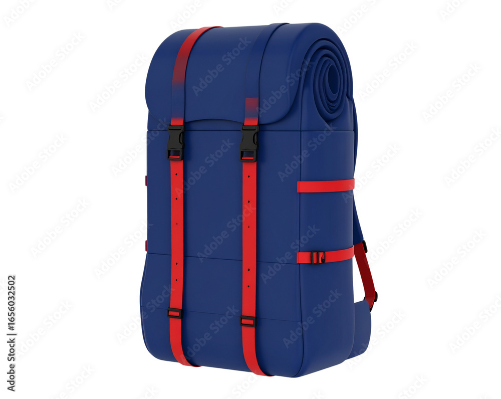 Fototapeta premium Roll-Top Travel Backpack with Red Strap Transparent Isolated