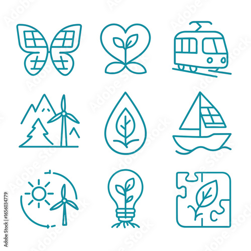 Green energy, climate changes, eco living, wise living vector icons  
