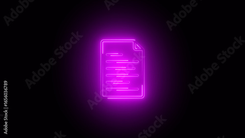Document File icon animation, neon PDF file icon isolate  Neon line document icon, 4k video