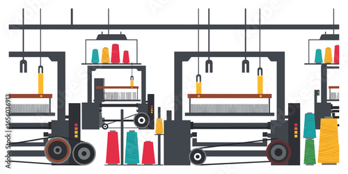 Weaving Machines Inside a Textile Factory: An Illustration of Industrial Equipment.