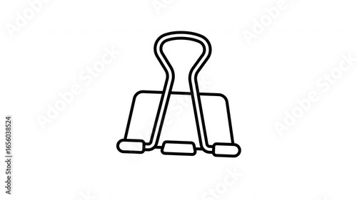 Animated paper binder clip in line icon style, suitable for office supplies, document organization, and paper management concept illustrations