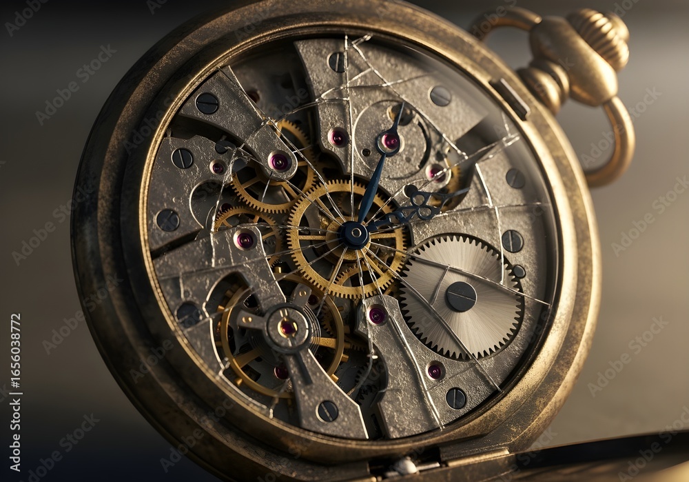 Fototapeta premium Intricate mechanical pocket watch movement close up detail