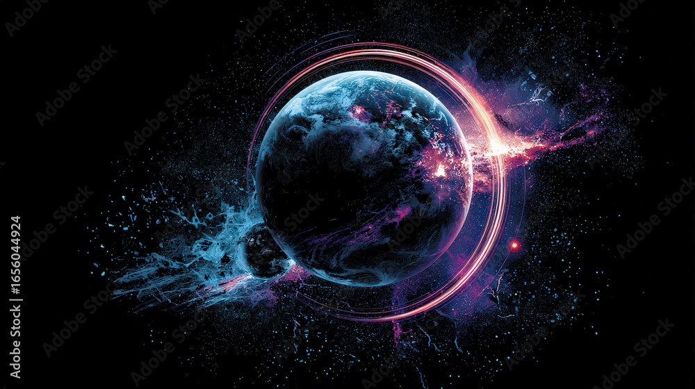 Obraz premium Abstract Digital Planet Explosion