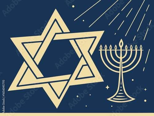 large golden Star of David, Happy Hanukkah of Jewish holiday Hanukkah, Holiday, celebrate a holiday. clean vector lines