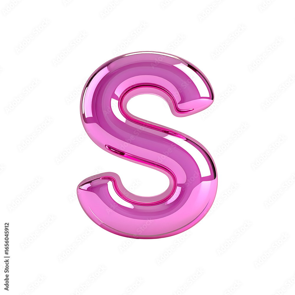 Naklejka premium Glossy pink letter S metallic style typography on transparent background