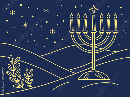large golden Star of David, Happy Hanukkah of Jewish holiday Hanukkah, Holiday, celebrate a holiday. clean vector lines